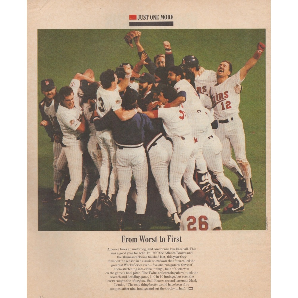 Vintage 1992 Minnesota Twins  Print Ad World Series Celebration Baseball MLB